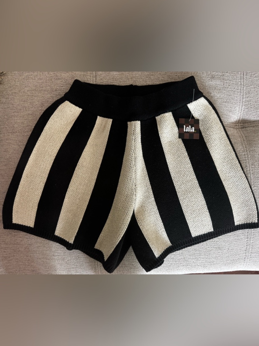 Dressed In LALA Black & Cream Striped Knit Women’s Shorts NEW
